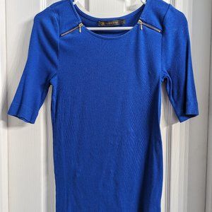 Blue Cotton Blouse with Zippers